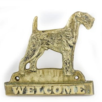 Artdog Airedale terier, Waterside terier - napis na vratih s psom, medeninasta ploščica dobrodošlice, edinstven napis z besedo Dobrodošli, znamke Art-Dog