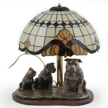Artdog Ameriški staffordshire terier, Amstaff, Amstaf - svetilka z vitražnim senčnikom, namizna svetilka s kipcem psa, retro notranje oblikovanje Art-Dog