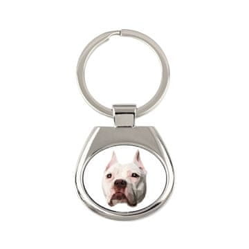 Ameriški pitbul terier, pitbul, ameriški pitbul terier, pitbul, APBT - geometrijski obesek za ključe s fotografijo in napisom