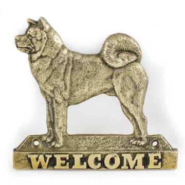 Artdog Akita, Akita Inu - napis na vratih s psom, medeninasta ploščica dobrodošlice, edinstven napis z besedo Dobrodošli, znamke Art-Dog