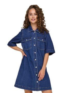 shumee Samo - ženska jeans obleka z zapenjanjem na gumbe - onlbelle obleka z gumbi S/S DNM GUA noos 15324384 temno modra jeans XS