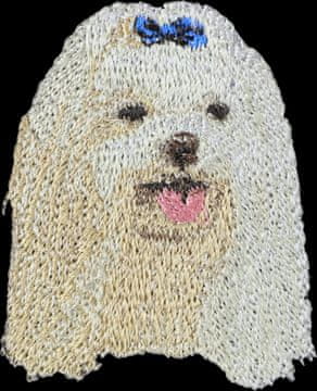 Artdog Maltežan, Bichon Maltiase, maltežan - našitek v obliki psa, vezeni našitek, edinstvena dekoracija nahrbtnika znamke Art-Dog