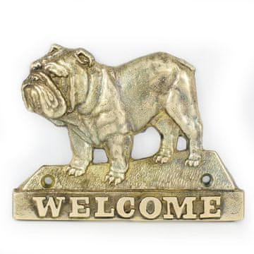Artdog Bulldog - napis na vratih s psom, medeninasta ploščica dobrodošlice, unikaten napis z besedo Dobrodošli, znamke Art-Dog