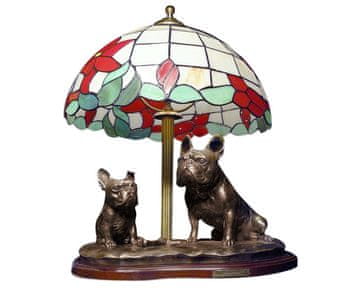 Artdog Francoski buldog - svetilka z vitražnim senčnikom, namizna svetilka s kipcem psa, retro notranje oblikovanje Art-Dog