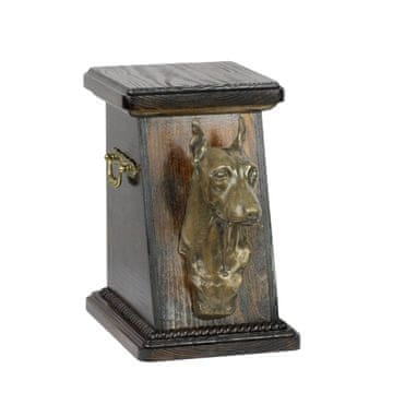 Miniaturni pinč - žara za pasji pepel, elegantna žara s kipcem, spominska žara s pasjim doprsnim kipom
