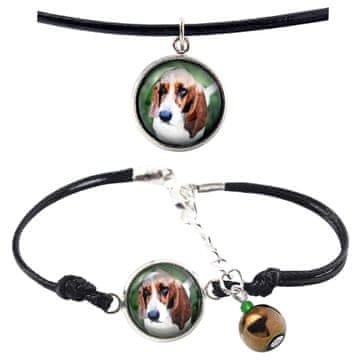 Artdog Basset Hound - komplet nakita z vašo fotografijo, ročno izdelan komplet, zapestnica in ogrlica znamke Art.-Dog