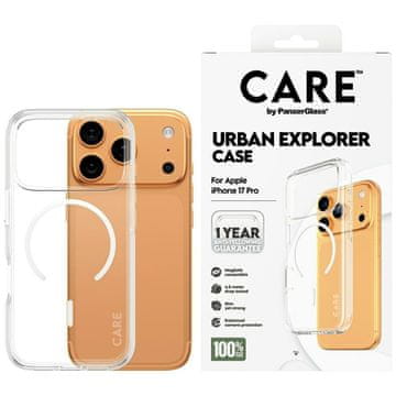 PanzerGlass Ovitek Care by PanzerGlass Flagship Urban Explorer z belim MagSafe zaščitnim ovitko za iPhone 17 Pro, prozoren