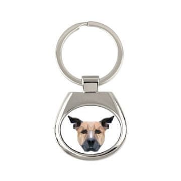 Staffordshire Bull Terrier, Staffik, Staffi - geometrijski obesek za ključe s fotografijo in napisom