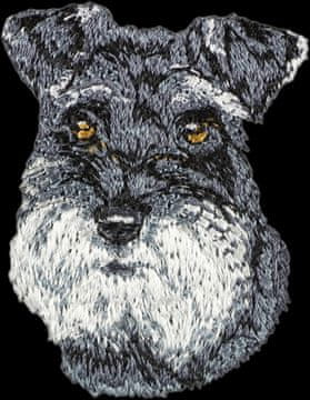 Artdog Šnavcer, Šnavcer II - našitek v obliki psa, vezeni našitek, edinstvena dekoracija nahrbtnika znamke Art-Dog