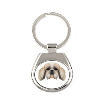 Shih Tzu, Shi tsu, Shi-Tzu, Szi-cu, Szitzu - geometrijski obesek za ključe s fotografijo in napisom