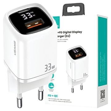 USAMS Polnilnik Usams 1xUSB-C + 1xUSB T46 33W (samo glava) PD3.0 +QC3.0 hitro polnjenje bel CC152TC02 (US-CC152)