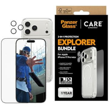 PanzerGlass Komplet 3 v 1 ovitka Care by PanzerGlass Flagship Explorer + zaščitno steklo + leča za iPhone 17 Pro Max
