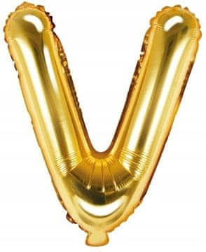 PartyDeco Folija balon s črko "V", 35 cm, zlat