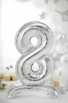 PartyDeco Stolni folijski balon številka 8 70 cm srebrn