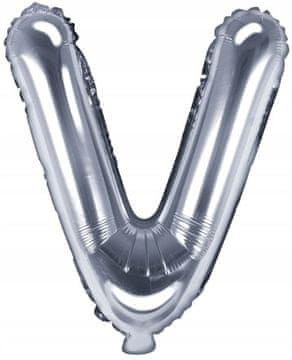 Folija balon Črka "V", 35 cm, srebrn, 1 kos.