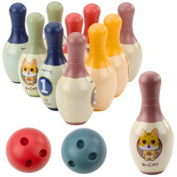 slomart LEAN TOYS Set kegljev s muco (10 kegljev, 2 krogli)
