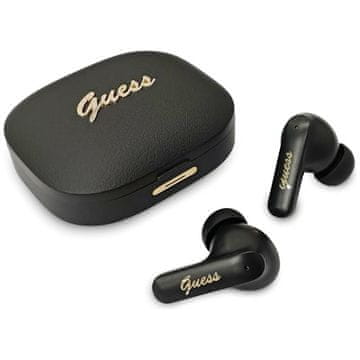 Guess Slušalke TWS Guess Script Metal Logo črne