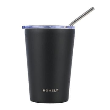 shumee Termo vrček s slamico, polnočno črne barve, 400 ml