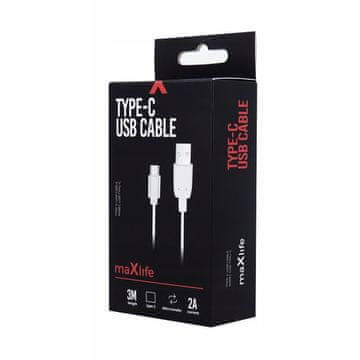 shumee Maxlife USB - USB-C polnilni kabel 3,0 m 2A bel