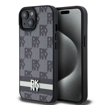 DKNY Usnjen ovitek dkny za iPhone 15 Plus s karo vzorcem, črne barve