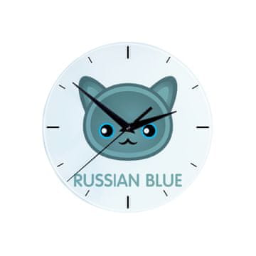Ruska modra mačka - MDF ura z grafiko in napisom