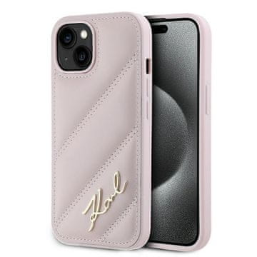 Karl Lagerfeld Ovitek Karl Lagerfeld Hardcase Diagonal Quilted Pink za iPhone 15