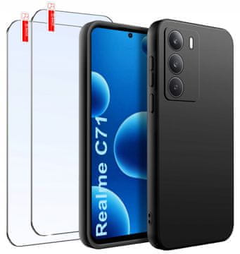 shumee Realme C71 mat črni silikonski ovitek, 2 kosa, 9H steklo