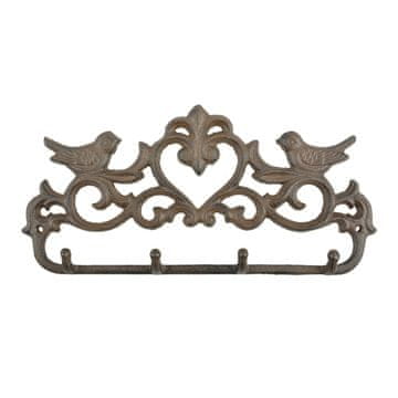 Esschert Design Litoželezni obešalnik za plašče z vintage pticami 31 cm