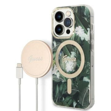Guess Ovitek Guess Jungle MagSafe za iPhone 14 Pro Max, zelen