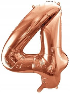 PartyDeco Folija balon številka "4", rožnato zlata, 86 cm, 1 kos.