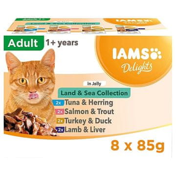 IAMS IAMS DELIGHTS Zbirka kopna in morja v omaki box - mokra hrana za mačke - 8x85g