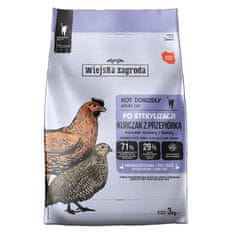 Wiejska Zagroda WIEJSKA ZAGRODA Sterilised Piščanec z prepelico - suha hrana za mačke - 3kg