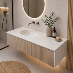 shumee HPL pult za omarico za umivalnik 120 cm 120,5 x 46,5 cm Sneguljna bela z luknjami