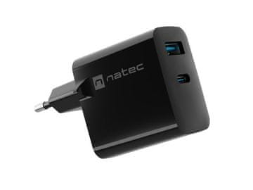 Natec NATEC RIBERA GAN Polnilnik, 45W, 1xUSB-A + 1xUSB-C, črn