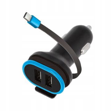 shumee Avto polnilnik Forever 2x USB 3A črne barve z 0,2 m USB-C kablom