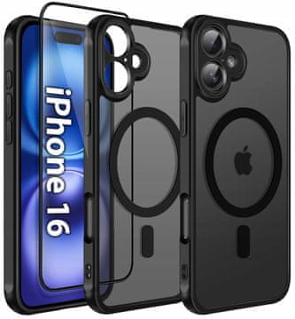 shumee Mat ovitek MagSafe za iPhone 16, ojačan 360°, vrhunsko 5D steklo