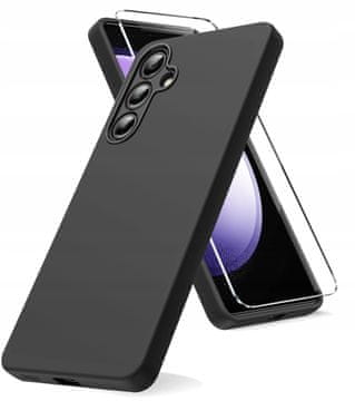 shumee Ovitek za Samsung Galaxy S23 mat mehak ovitek mat črna zadnja stran + 9H steklo