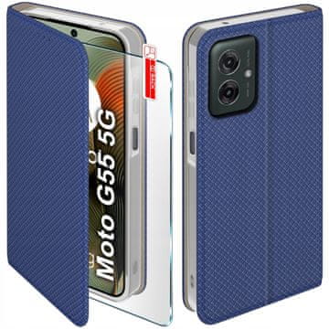 shumee Ovitek za Motorola Moto G55 5G, zaprt, temno moder + 9H steklo