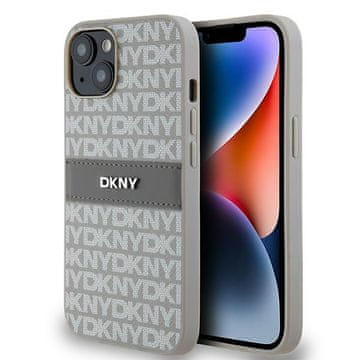 DKNY Ovitek za iPhone 14 DKNY Leather Mono Stripe Metal Logo Beige
