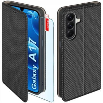 shumee Magnetni ovitek za Samsung A17 5G, zapiralni, črn + 9H steklo