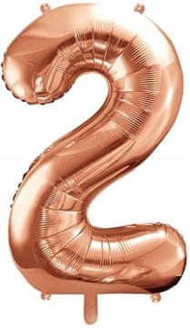 Folija balon številka "2", rožnato zlata barva, 86 cm, 1 kos.