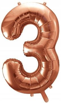 Folija balon številka "3", rožnato zlata, 86 cm, 1 kos.