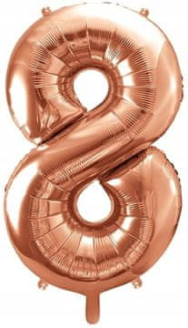 Folija balon številka "8", rožnato zlata barva, 86 cm, 1 kos.