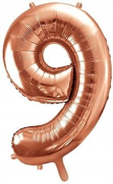 PartyDeco Folija balon številka "9", rožnato zlata barva, 86 cm, 1 kos.