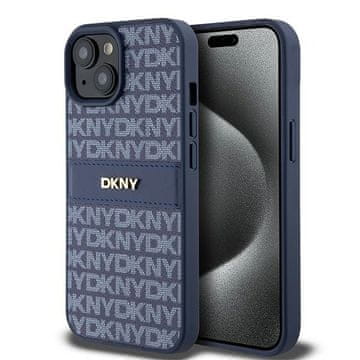DKNY Ovitek za iPhone 15 DKNY Leather Mono Stripe Metal Logo Blue
