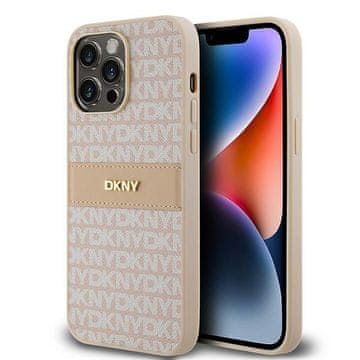 DKNY Ovitek iz usnja z enobarvnimi črtami dkny za iPhone 14 Pro Max, roza