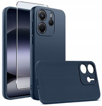 shumee Silikonski ovitek za Xiaomi Redmi Note 14 5G, mat temno moder + steklo