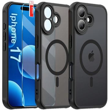 shumee Ovitek za iPhone 17 + 9H, ojačan s steklom, 360° mat ovitek za Magsafe