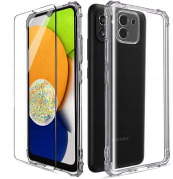 shumee Ovitek proti udarcem s prozornim hrbtom za Samsung Galaxy A03 + steklo