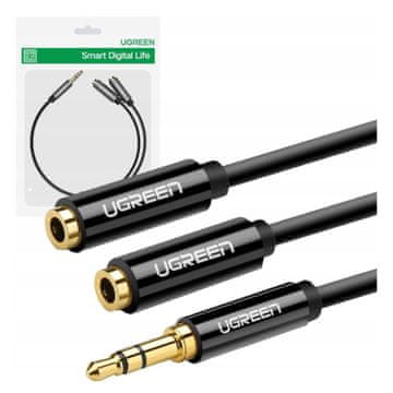 Ugreen AUX avdio razdelilnik kabel 3,5 mm vtičnica ugreen AV123, 25 cm (črn)